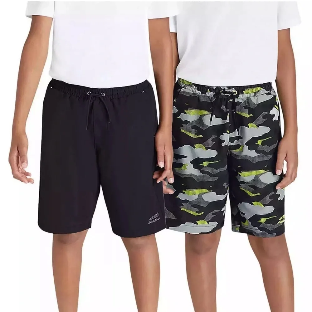 Eddie Bauer Big Boy's 2-pack Hybrid Quick Dry Mesh Lined Active Shorts Small 7/8